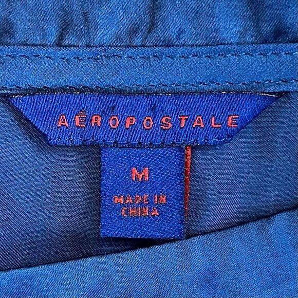 Aeropostale Blue Long Sleeve Blouse Tie Bottom M - Picture 7 of 10